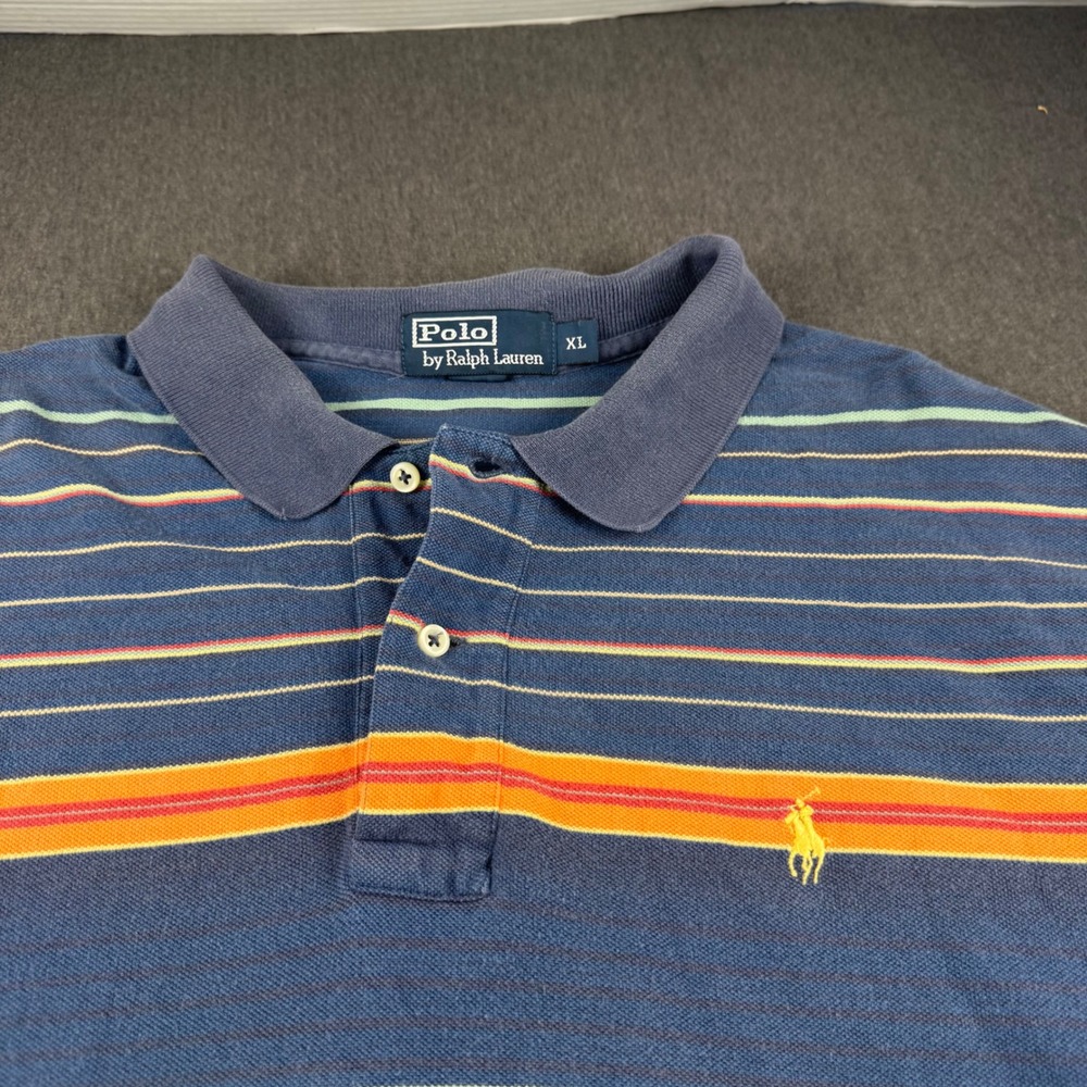 Polo Ralph Lauren Mens XL Blue Striped Short Sleeve Pique Polo Shirt Pony Logo